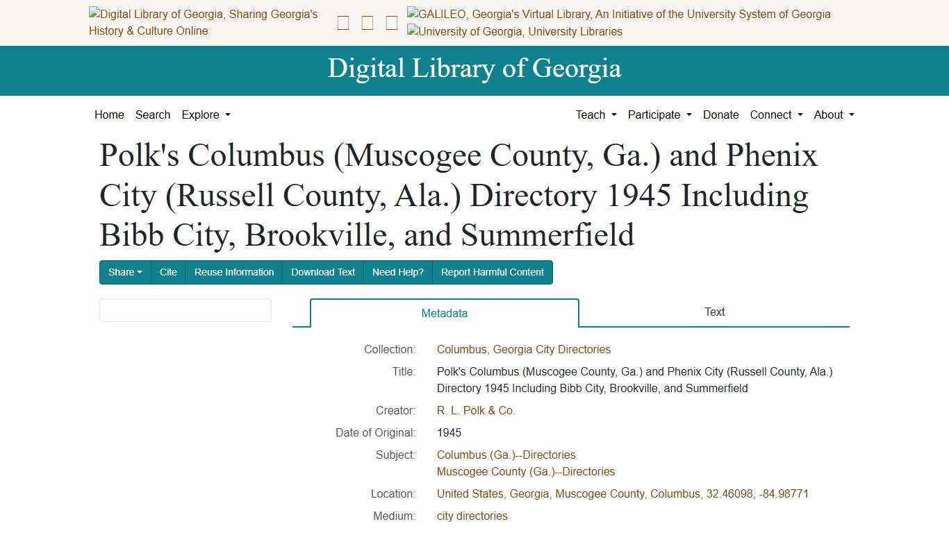 Polk's Columbus (Muscogee County, Ga.) and Phenix City (Russell County, Ala.) Directory 1945 Including Bibb City, Brookville, and Summerfield - Digital Library of Georgia